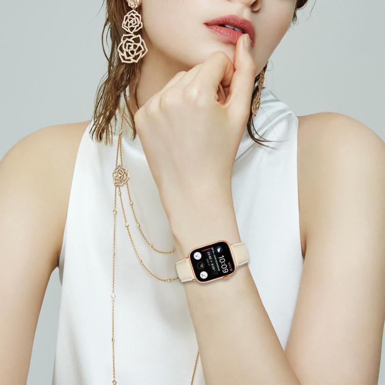 For Apple Watch 46mm / 49mm / 45mm / 44mm Lychee Texture Rose Gold Turtle Back Buckle Leather Watch Band(Pink) by bashfashion