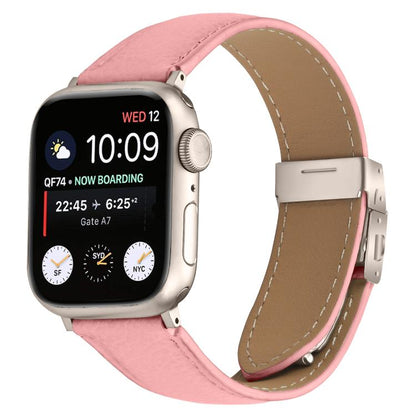 For Apple Watch 46mm / 49mm / 45mm / 44mm Lychee Texture Starlight Turtle Back Buckle Leather Watch Band(Pink) by bashfashion