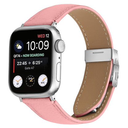 For Apple Watch 46mm / 49mm / 45mm / 44mm Lychee Texture Silver Turtle Back Buckle Leather Watch Band(Pink) by bashfashion