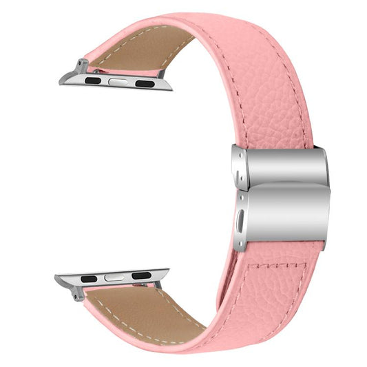 For Apple Watch 46mm / 49mm / 45mm / 44mm Lychee Texture Silver Turtle Back Buckle Leather Watch Band(Pink) by bashfashion