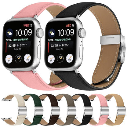 For Apple Watch 46mm / 49mm / 45mm / 44mm Lychee Texture Silver Turtle Back Buckle Leather Watch Band(Pink) by bashfashion