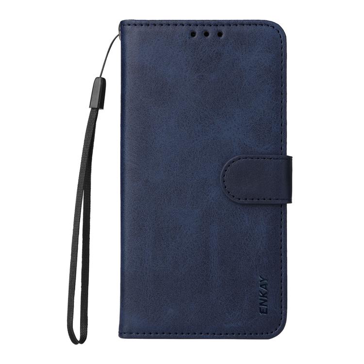 For iPhone 17 Pro Max ENKAY Card Wallet Calf Texture Leather Phone Case with Thickened Glue No White Edge Film(Blue) by ENKAY