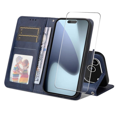 For iPhone 17 Pro ENKAY Card Wallet Calf Texture Leather Phone Case with Thickened Glue No White Edge Film(Blue) by ENKAY