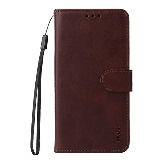For iPhone 17 Pro ENKAY Card Wallet Calf Texture Leather Phone Case with Thickened Glue No White Edge Film(Brown) by ENKAY