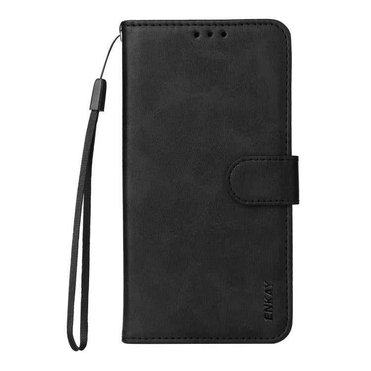 For iPhone 17 ENKAY Card Wallet Calf Texture Leather Phone Case with Thickened Glue No White Edge Film(Black) by ENKAY