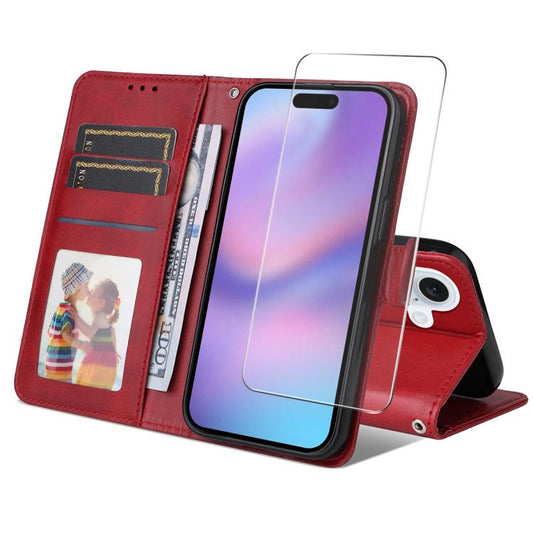 For iPhone 17 ENKAY Card Wallet Calf Texture Leather Phone Case with Thickened Glue No White Edge Film(Red) by ENKAY