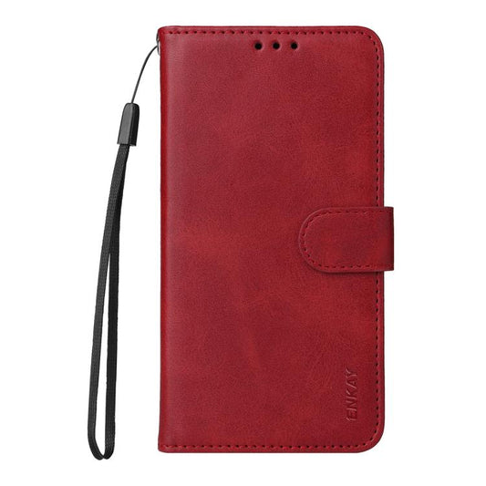 For iPhone 17 ENKAY Card Wallet Calf Texture Leather Phone Case with Thickened Glue No White Edge Film(Red) by ENKAY