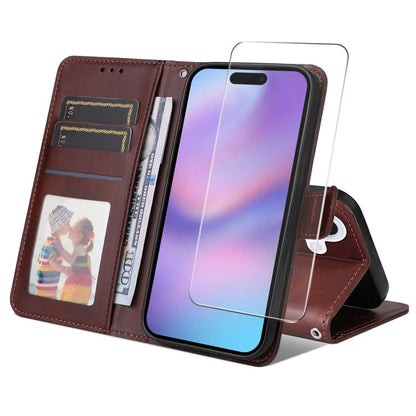For iPhone 17 ENKAY Card Wallet Calf Texture Leather Phone Case with Thickened Glue No White Edge Film(Brown) by ENKAY
