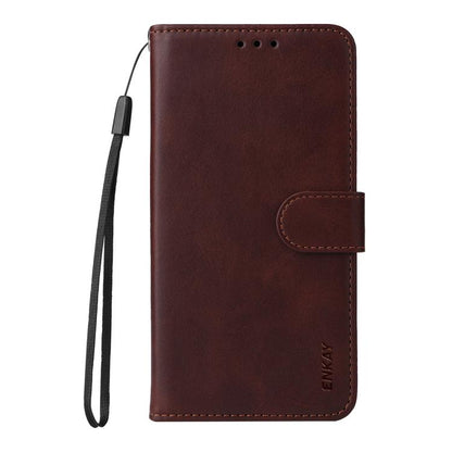 For iPhone 17 ENKAY Card Wallet Calf Texture Leather Phone Case with Thickened Glue No White Edge Film(Brown) by ENKAY