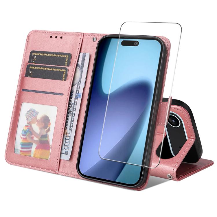 For iPhone Air ENKAY Card Wallet Calf Texture Leather Phone Case with Thickened Glue No White Edge Film(Pink) by ENKAY