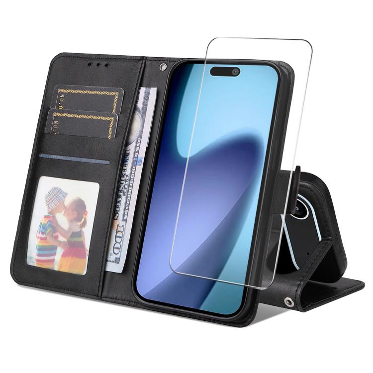 For iPhone Air ENKAY Card Wallet Calf Texture Leather Phone Case with Thickened Glue No White Edge Film(Black) by ENKAY