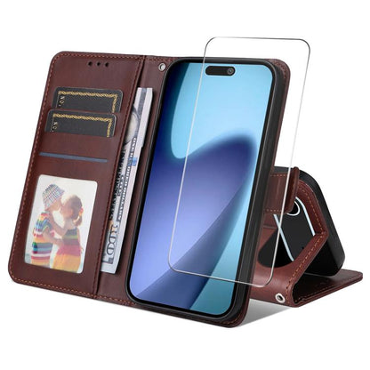 For iPhone Air ENKAY Card Wallet Calf Texture Leather Phone Case with Thickened Glue No White Edge Film(Brown) by ENKAY