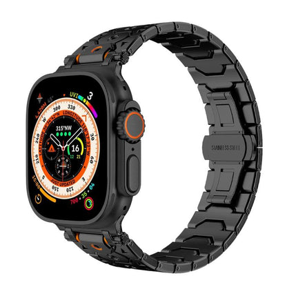 For Apple Watch 46mm / 49mm / 45mm / 44mm Octagonal Stainless Steel Watch(Black) by bashfashion