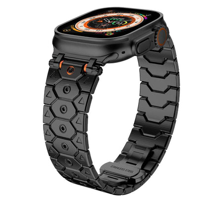 For Apple Watch 46mm / 49mm / 45mm / 44mm Octagonal Stainless Steel Watch(Black) by bashfashion