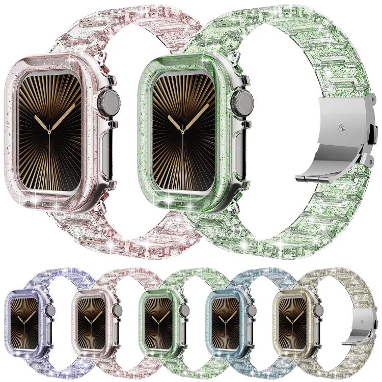 For Apple Watch Series 10 46mm Chameleon PC Case Epoxy Resin Watch Band(Color Changing Pink) by bashfashion