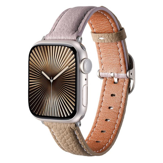 For Apple Watch 46mm / 49mm / 45mm / 44mm Square Buckle Litchi Texture Genuine Leather Watch Band(Misty Purple Khaki) by bashfashion