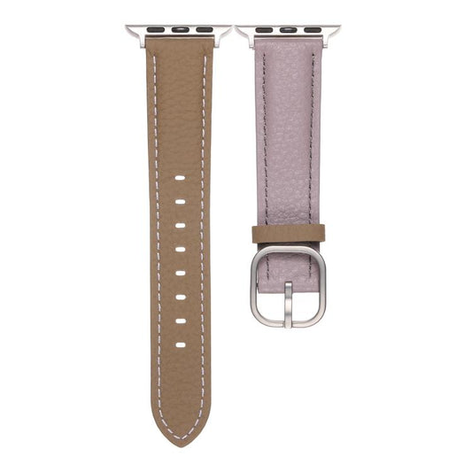 For Apple Watch 46mm / 49mm / 45mm / 44mm Square Buckle Litchi Texture Genuine Leather Watch Band(Misty Purple Khaki) by bashfashion