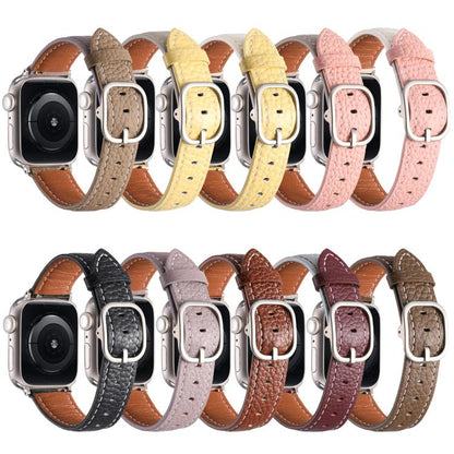 For Apple Watch 46mm / 49mm / 45mm / 44mm Square Buckle Litchi Texture Genuine Leather Watch Band(Misty Purple Khaki) by bashfashion