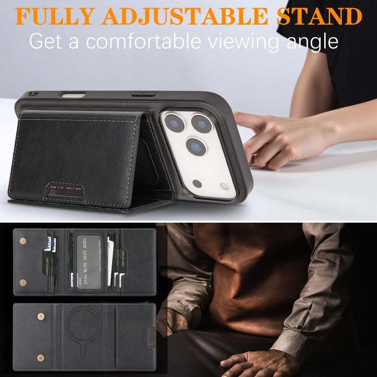 For iPhone 17 Pro Max Kalebol Strong Magnetic MagSafe Tri-Fold Wallet Leather Phone Case(Black) by Kalebol