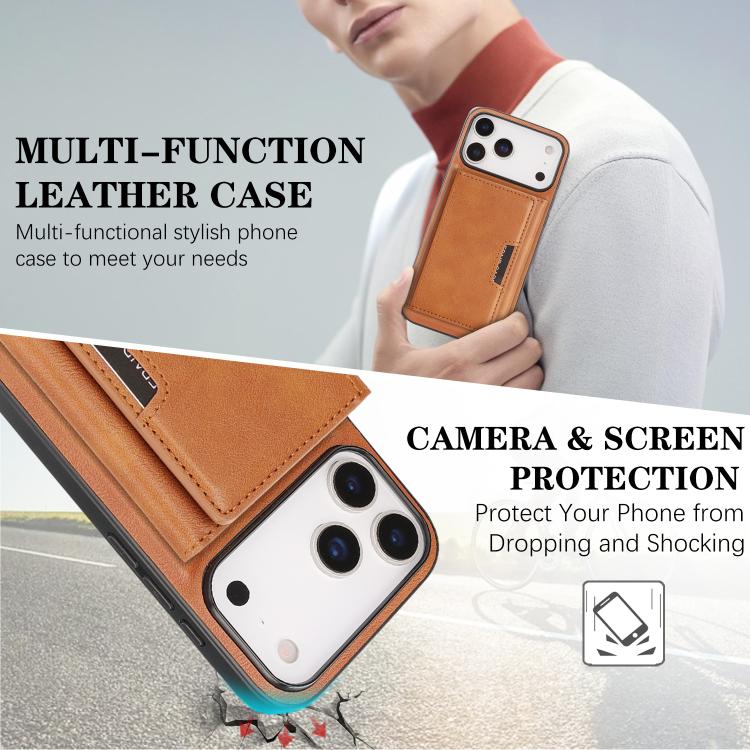 For iPhone 17 Pro Max Kalebol Strong Magnetic MagSafe Tri-Fold Wallet Leather Phone Case(Brown) by Kalebol