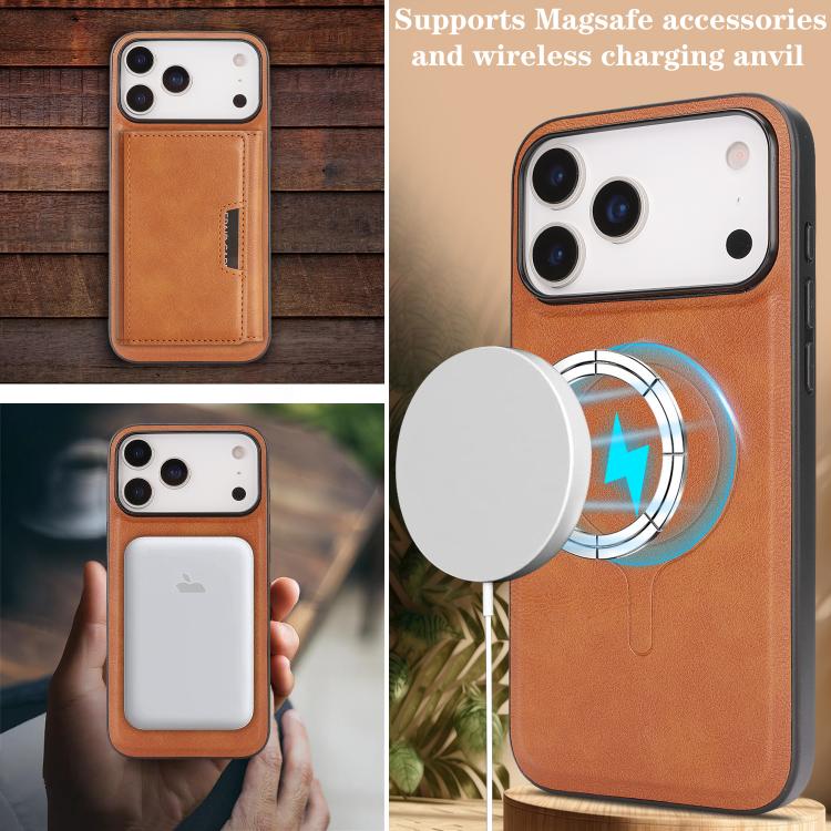 For iPhone 17 Pro Max Kalebol Strong Magnetic MagSafe Tri-Fold Wallet Leather Phone Case(Brown) by Kalebol