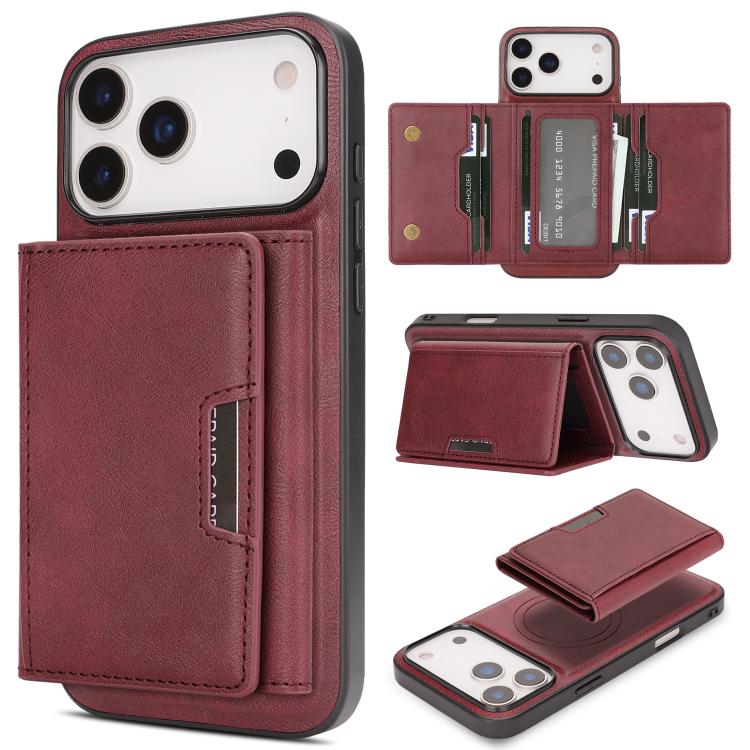 For iPhone 17 Pro Max Kalebol Strong Magnetic MagSafe Tri-Fold Wallet Leather Phone Case(Red) by Kalebol