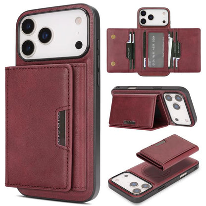 For iPhone 17 Pro Max Kalebol Strong Magnetic MagSafe Tri-Fold Wallet Leather Phone Case(Red) by Kalebol