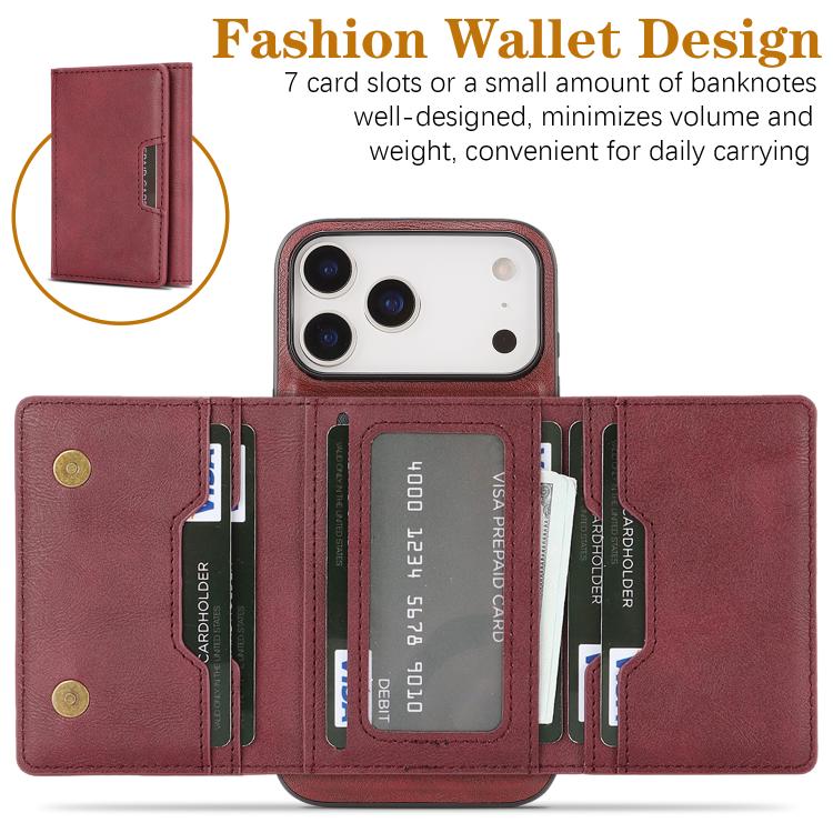 For iPhone 17 Pro Max Kalebol Strong Magnetic MagSafe Tri-Fold Wallet Leather Phone Case(Red) by Kalebol