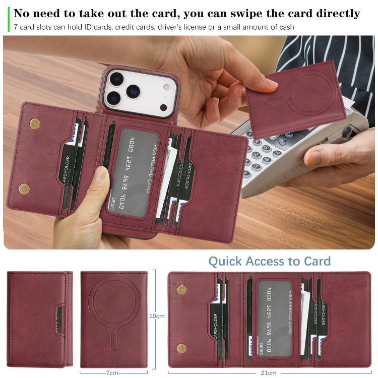 For iPhone 17 Pro Max Kalebol Strong Magnetic MagSafe Tri-Fold Wallet Leather Phone Case(Red) by Kalebol
