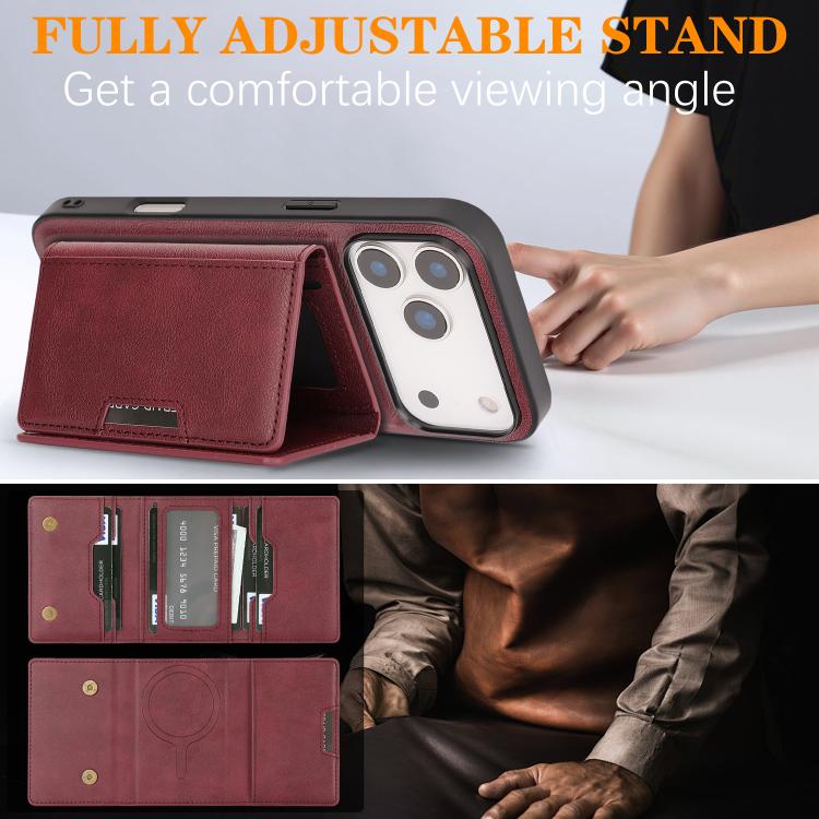 For iPhone 17 Pro Max Kalebol Strong Magnetic MagSafe Tri-Fold Wallet Leather Phone Case(Red) by Kalebol