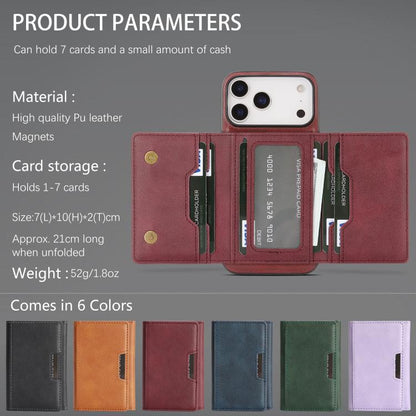 For iPhone 17 Pro Max Kalebol Strong Magnetic MagSafe Tri-Fold Wallet Leather Phone Case(Red) by Kalebol