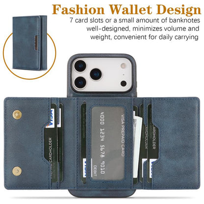For iPhone 17 Pro Max Kalebol Strong Magnetic MagSafe Tri-Fold Wallet Leather Phone Case(Blue) by Kalebol