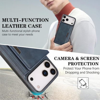 For iPhone 17 Pro Max Kalebol Strong Magnetic MagSafe Tri-Fold Wallet Leather Phone Case(Blue) by Kalebol