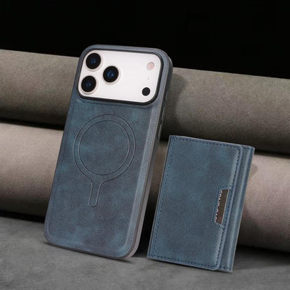 For iPhone 17 Pro Max Kalebol Strong Magnetic MagSafe Tri-Fold Wallet Leather Phone Case(Blue) by Kalebol