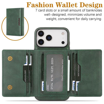 For iPhone 17 Pro Max Kalebol Strong Magnetic MagSafe Tri-Fold Wallet Leather Phone Case(Green) by Kalebol
