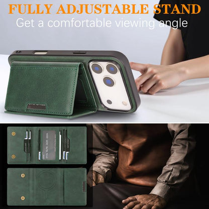 For iPhone 17 Pro Max Kalebol Strong Magnetic MagSafe Tri-Fold Wallet Leather Phone Case(Green) by Kalebol