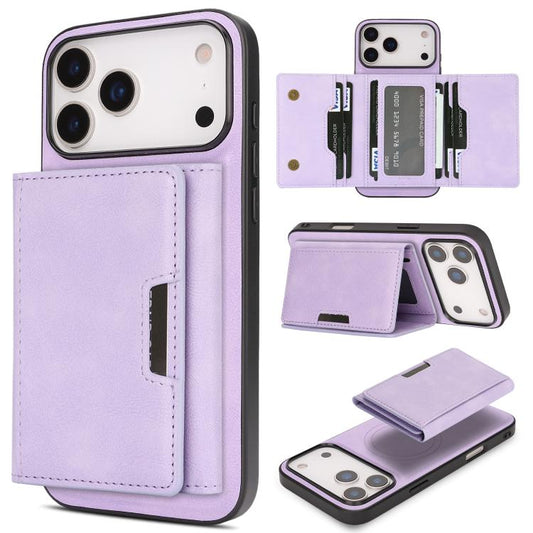 For iPhone 17 Pro Max Kalebol Strong Magnetic MagSafe Tri-Fold Wallet Leather Phone Case(Purple) by Kalebol