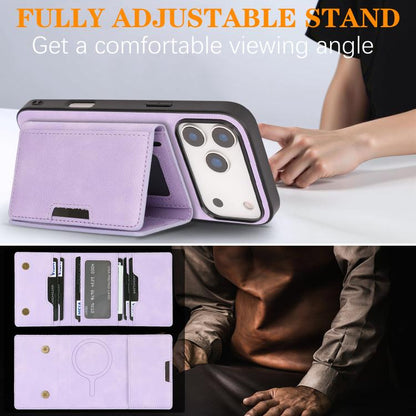 For iPhone 17 Pro Max Kalebol Strong Magnetic MagSafe Tri-Fold Wallet Leather Phone Case(Purple) by Kalebol