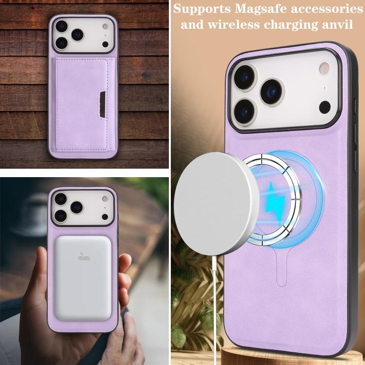For iPhone 17 Pro Max Kalebol Strong Magnetic MagSafe Tri-Fold Wallet Leather Phone Case(Purple) by Kalebol
