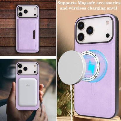 For iPhone 17 Pro Max Kalebol Strong Magnetic MagSafe Tri-Fold Wallet Leather Phone Case(Purple) by Kalebol