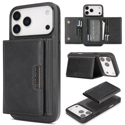 For iPhone 17 Pro Kalebol Strong Magnetic MagSafe Tri-Fold Wallet Leather Phone Case(Black) by Kalebol