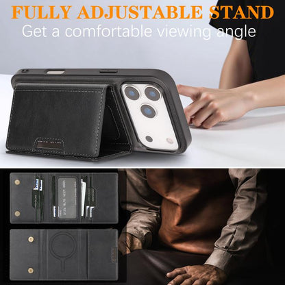 For iPhone 17 Pro Kalebol Strong Magnetic MagSafe Tri-Fold Wallet Leather Phone Case(Black) by Kalebol