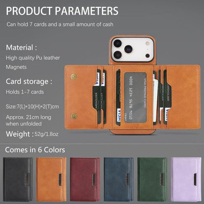 For iPhone 17 Pro Kalebol Strong Magnetic MagSafe Tri-Fold Wallet Leather Phone Case(Brown) by Kalebol