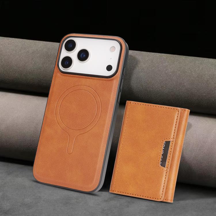 For iPhone 17 Pro Kalebol Strong Magnetic MagSafe Tri-Fold Wallet Leather Phone Case(Brown) by Kalebol