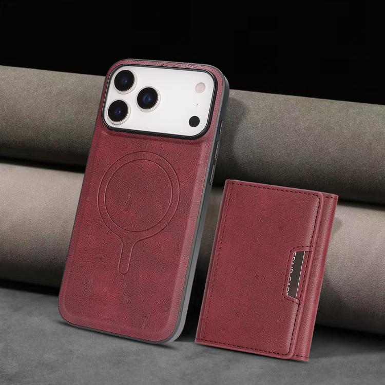 For iPhone 17 Pro Kalebol Strong Magnetic MagSafe Tri-Fold Wallet Leather Phone Case(Red) by Kalebol