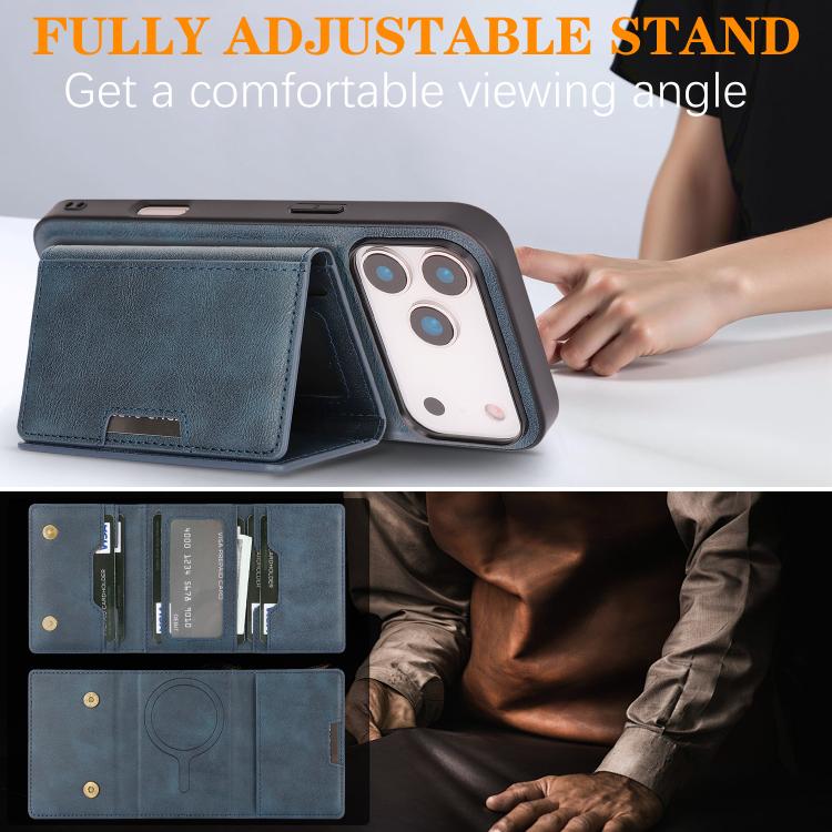 For iPhone 17 Pro Kalebol Strong Magnetic MagSafe Tri-Fold Wallet Leather Phone Case(Blue) by Kalebol