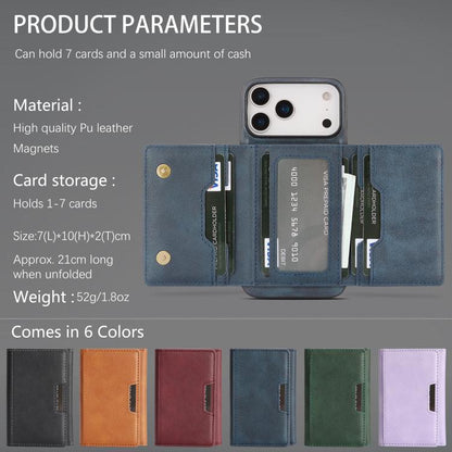 For iPhone 17 Pro Kalebol Strong Magnetic MagSafe Tri-Fold Wallet Leather Phone Case(Blue) by Kalebol