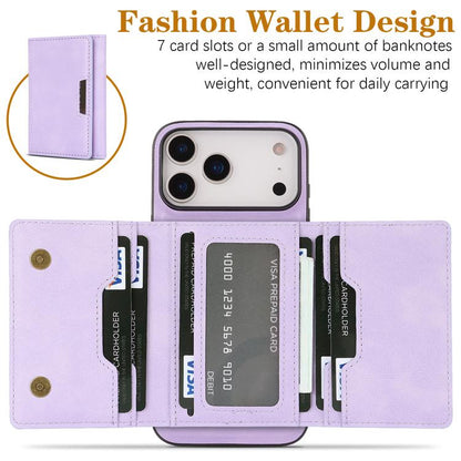 For iPhone 17 Pro Kalebol Strong Magnetic MagSafe Tri-Fold Wallet Leather Phone Case(Purple) by Kalebol