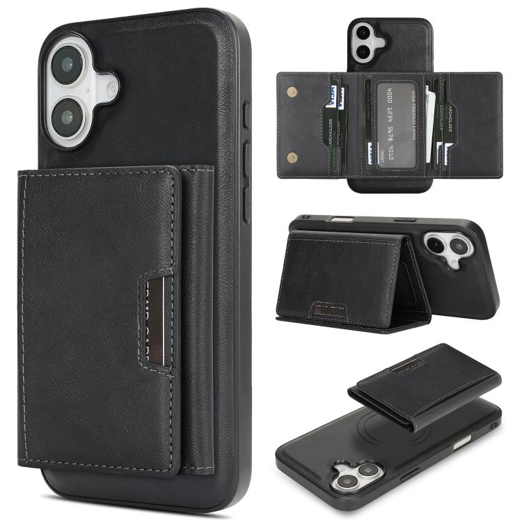 For iPhone 17 Kalebol Strong Magnetic MagSafe Tri-Fold Wallet Leather Phone Case(Black) by Kalebol