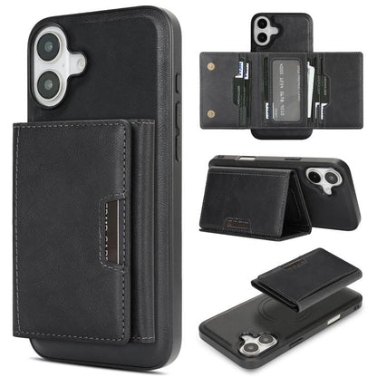 For iPhone 17 Kalebol Strong Magnetic MagSafe Tri-Fold Wallet Leather Phone Case(Black) by Kalebol